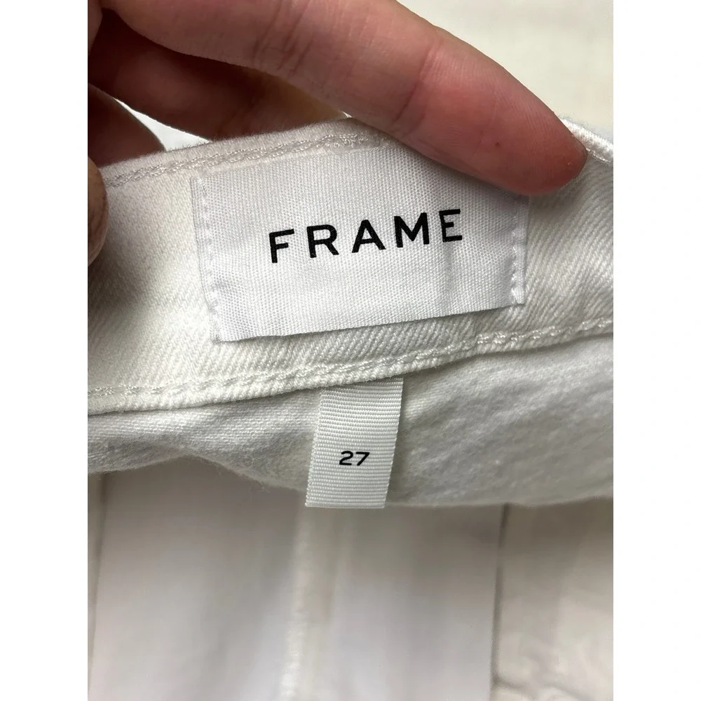 NWT FRAME Le Vintage Bermuda White Denim Shorts Raw Hem Blanc Womens Size 27X11